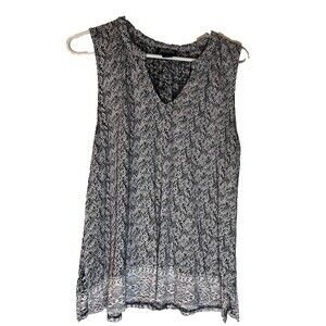 Lucky Brand Top Sz M Sleeveless V-Neck Blue White Chevron Bohochic Casual